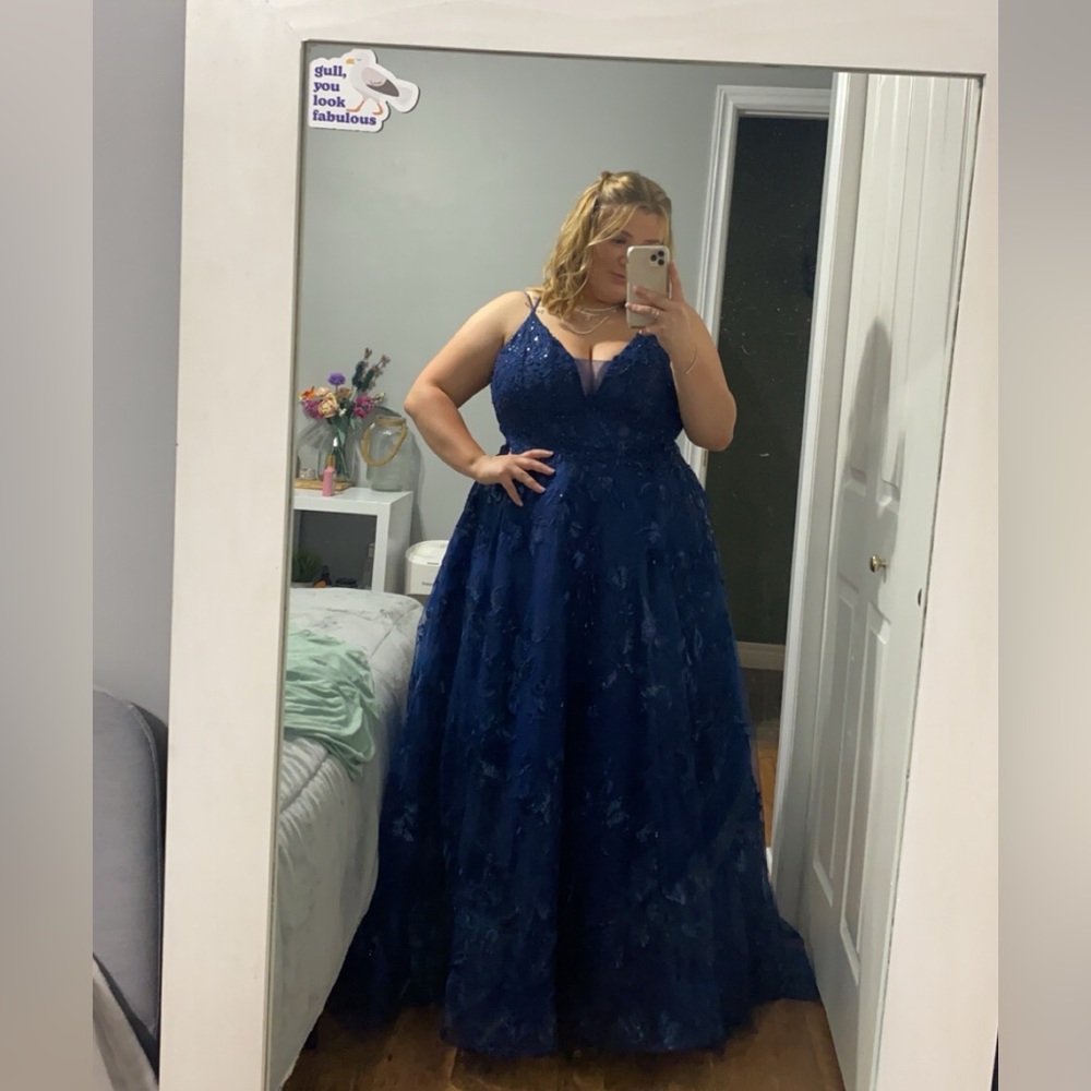 Navy Blue Mon Cheri Prom Dress